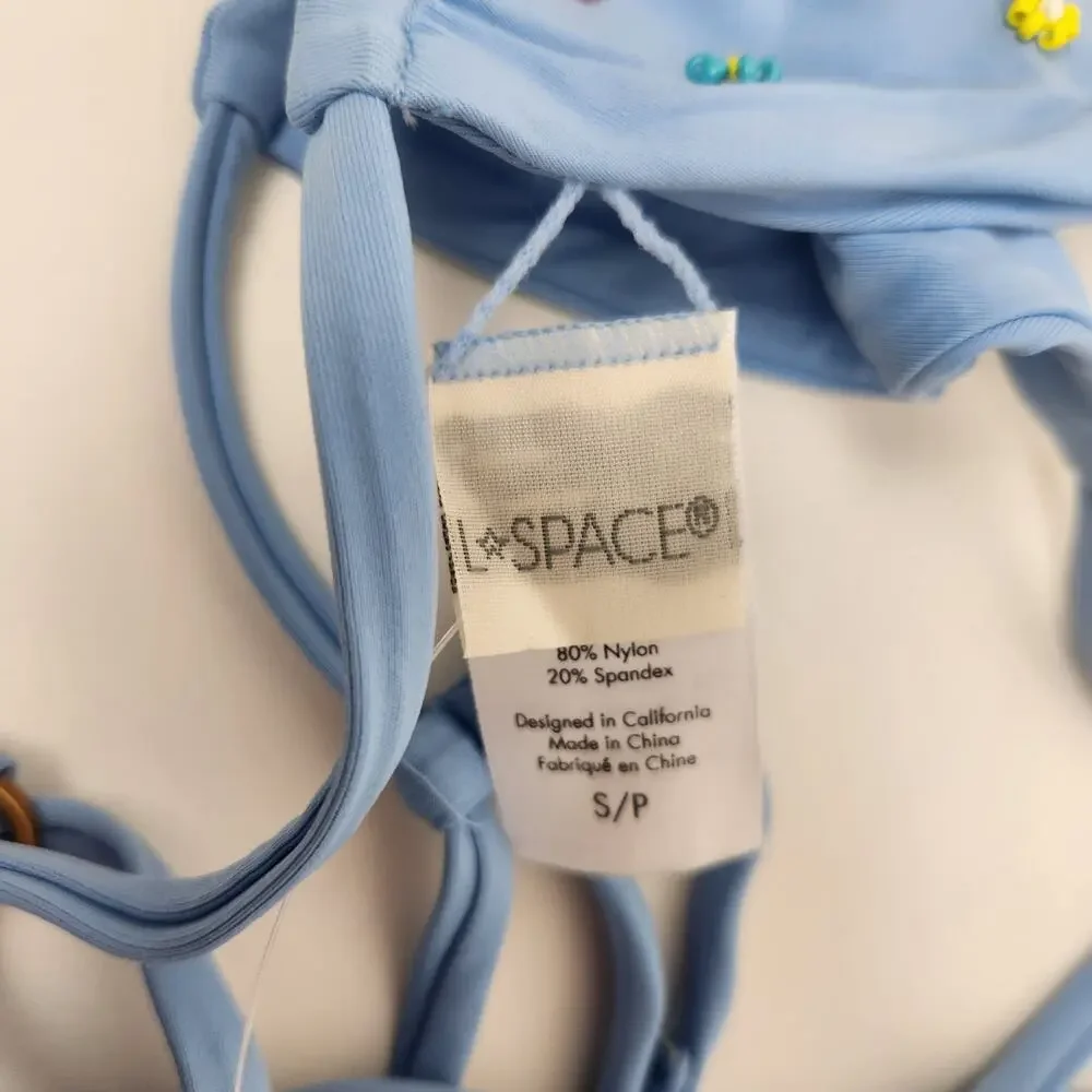 L*Space Brittany Bikini Top Blue Beaded Daisy Small NWT Triangle
